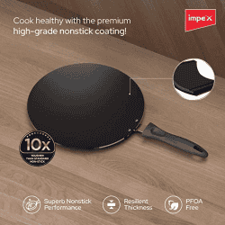 Impex ICTP-28 Nonstick Aluminium Concave Tawa Pan | 28 cm | Cherry Red
