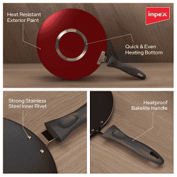 Impex ICTP-28 Nonstick Aluminium Concave Tawa Pan | 28 cm | Cherry Red