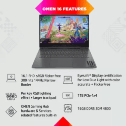 HP Ryzen 7 Gaming Laptop| Octa Core 6800H | 16 GB | 1 TB | 6 GB Graphics  | Mica Silver | 16-n0054AX
