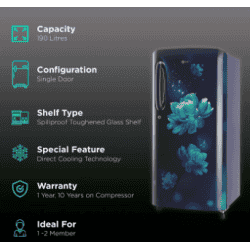 LG 190 L Direct Cool Single Door 3 Star Refrigerator with Base Drawer | GL-B201ABCD | Blue Quartz