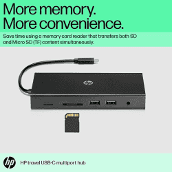 HP Travel USB-C Multi Port Hub Docking Station with USB-C, RJ-45, HDMI, SD and Micro SD Slots - 1C1Y5AA | Black