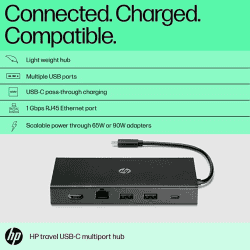 HP Travel USB-C Multi Port Hub Docking Station with USB-C, RJ-45, HDMI, SD and Micro SD Slots - 1C1Y5AA | Black