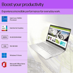 HP 15s fq5190TU Thin & Light Laptop | 15.6-inch | 12th Gen Intel Core i7-1255U,FHD, 16GB DDR4/512GB SSD | Silver