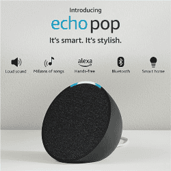 amazon Echo Pop Bluetooth Speaker | Built in Alexa | Smart Wi Fi Speaker | Balanced Bass | Black