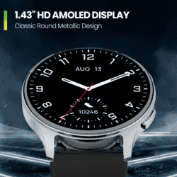 AMAZFIT POP 3R Smart Watch with AMOLED Display | BT Calling and AI Voice Assistance Smartwatch | Silver Black Premium Strap