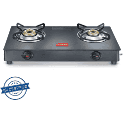 Prestige Magic Plus Glass Manual Gas Stove | 2 Burners | Black | GTMP 02