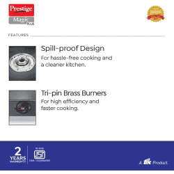 Prestige Magic Plus Glass Manual Gas Stove | 2 Burners | Black | GTMP 02