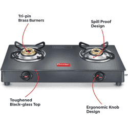 Prestige Magic Plus Glass Manual Gas Stove | 2 Burners | Black | GTMP 02