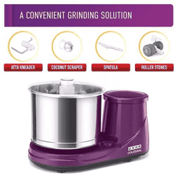 USHA Colossal 2 Stones Wet Grinder | with Coconut Scrapper & Atta Kneader | 2 L