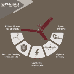 BAJAJ Edge Ceiling Fan | 1200 mm | 3 Blade | Brown