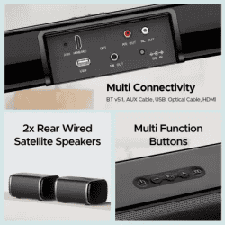 boAt Aavante Bar 2400 Bluetooth Soundbar | Wired Subwoofer | 5.1 Channel | Black