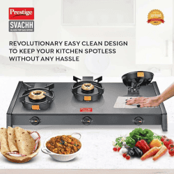 Prestige Svachh Glass Top Gas Stove | 3 Burners | Liftable Burners | GTSB-03