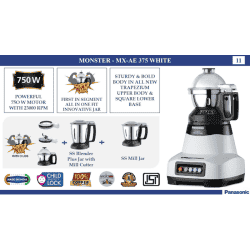 Panasonic MONSTER Mixer Grinder | 750 W | 3 Jar | Blue | MX AE375