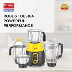 Prestige Delight Plus Mixer Grinder 750 W Mixer Grinder | 4 Jars | Black and Yellow
