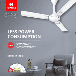 HAVELLS Milor ES 1200 mm 3 Blade Ceiling Fan | 1 Star 1200 mm Energy Saving 3 Blade Ceiling Fan | Pearl White