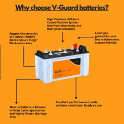 V-Guard VJ145 Flat Tubular Battery 135Ah | 40 Months Warranty VJ145 use with Pure Sine Wave Inverter