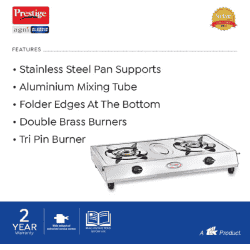 Prestige Agni Classic Manual Gas Stove | 2 Burners | Stainless Steel
