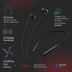 OnePlus Bullets Wireless Z2 Bluetooth Headset | Fast Charge | 30 Hrs Battery Life | Earphones with mic | Magico Black