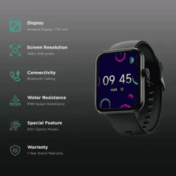 boAt Cosmos Plus Smartwatch with Bluetooth Calling | 45.21mm | AMOLED Display | IP68 Splash Resistant | Jet Black Strap