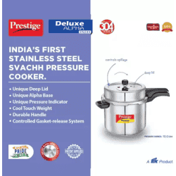 Prestige Deluxe Alpha Svachh Induction Bottom Pressure Cooker | 10 L | Stainless Steel | 20254
