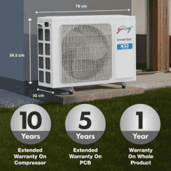 Godrej 1.5 Ton 3 Star Inverter Split AC | 5 in 1 Convertible Cooling | White | SIC 18DTC3 GWA AL
