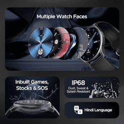 Boat Lunar Peak Smart Watch | 1.45" AMOLED Display, Advanced BT Calling, Always on Display, Cloud & Custom Watch Faces, in-Built Games | Black