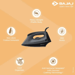 Bajaj Herculo Heavy Weight Dry Iron | 1100 W | White & Black