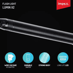 Impex Lumin X2 Torch | Rechargeable Super Bright LED Light Flashlight with Sharp & Long Range Beam | Machined Aircraft Aluminium Body |  Black