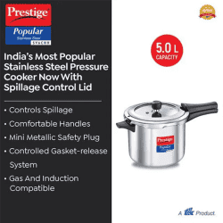 Prestige Popular Svachh  | Spillage Control | Stainless Steel | Pressure Cooker | Silver | 5 L