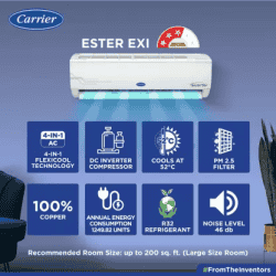 CARRIER Convertible 2 TON 3 STAR INVERTER AC 2023 Model |  I/D-24K ESTER EXi | White