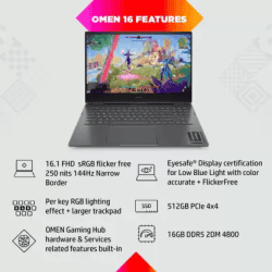 HP Omen Ryzen 7 AMD Ryzen 7 Octa Core Gaming Laptop | 16 GB/512 GB SSD/Windows 11 Home/4 GB Graphics/NVIDIA GeForce RTX 3050 / 6800H | 16-n0050AX | Mica Silver