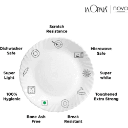 LAOPALA Pack of 29 Opalware | Novo Collection | Opal Glass | 29 pcs | Lush Green | White Dinner Set