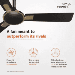 V-Guard ENLACE VX Ceiling Fan | 1 Star | 1200 mm | Energy Saving | 3 Blade | Choco Beige Brown