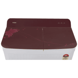 Haier 8 kg 5 Star | Semi Automatic Washing Machine | Anti Bacterial Vortex Pulsator HTW80-178 | Burgundy with Flower