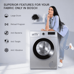 BOSCH 8 kg | Fully Automatic Front Load Washing Machine | WAJ2426PIN | In-built Heater | Silver