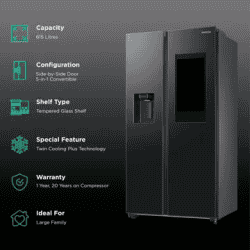 SAMSUNG RS7HCG8543B1HL | Auto Defrost Side by Side Refrigerator with Twin Cooling Plus | 615 L