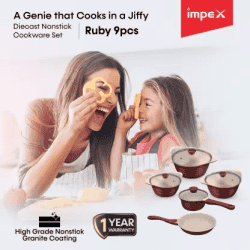 IMPEX RUBY 9PCS Aluminium | Diecast | Nonstick Cookware Set  Aluminium