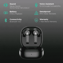 boAt | Airdopes 418 TWS | Active Noise Cancellation | IPX4 Water Resistant | IWP Technology | Black Storm Earbuds