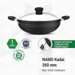 Greenchef Namo Nonstick Aluminium Cookware Kadai with Stainless Steel Lid | 260 mm