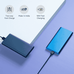 MI 10000mAh 3i Lithium Polymer Power Bank |  Dual Input(Micro-USB and Type C) and Output Ports 18W Fast Charging  | Metallic Blue |