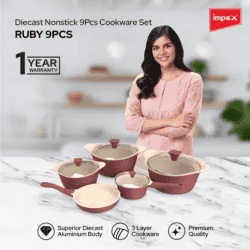 IMPEX RUBY 9PCS Aluminium | Diecast | Nonstick Cookware Set  Aluminium