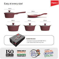IMPEX RUBY 9PCS Aluminium | Diecast | Nonstick Cookware Set  Aluminium