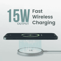 Ambrane AeroSync 15 Watt Fast Charging Wireless Pad | Compatible with Wireless Charging Enabled Devices | White |