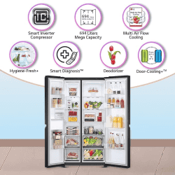 LG 694 L | Frost Free Smart Inverter | GC-B257SQUV AMCQEBN | Door Cooling Plus Technology Side-by-Side Refrigerator | Matte Black