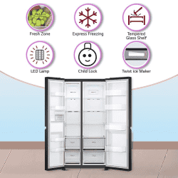 LG 694 L | Frost Free Smart Inverter | GC-B257SQUV AMCQEBN | Door Cooling Plus Technology Side-by-Side Refrigerator | Matte Black