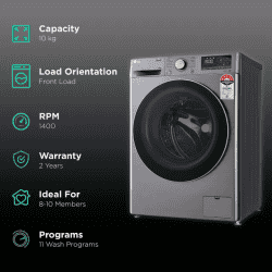 LG Fully Automatic Front Load Washing Machine | 10 kg | 5 Star | Platinum Silver | FHP1410Z7P APSQEIL