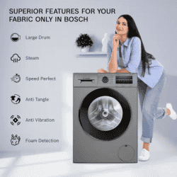 BOSCH Fully Automatic Front Load Washing Machine with In-built Heater | 8 Kg | WAJ2846PIN | Grey