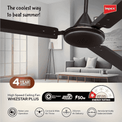 Impex Whizstar Plus 1200 mm Ceiling Fan for Home, High Speed Fan  | Smoke Brown