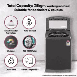 LG 7.5 kg 5 Star | Smart Inverter Technology | T75SKMB1Z ABMQEIL | TurboDrum Fully Automatic Top Load Washing Machine