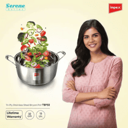 Impex Serene Triply Stainless Steel Biryani Pot with Lid 13 liter Capacity | TBP32